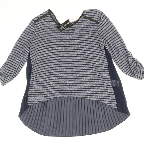 Quiz Womens Blue Striped Polyester Tunic Blouse Size 10 Scoop Neck - Chiffon Pleated Back