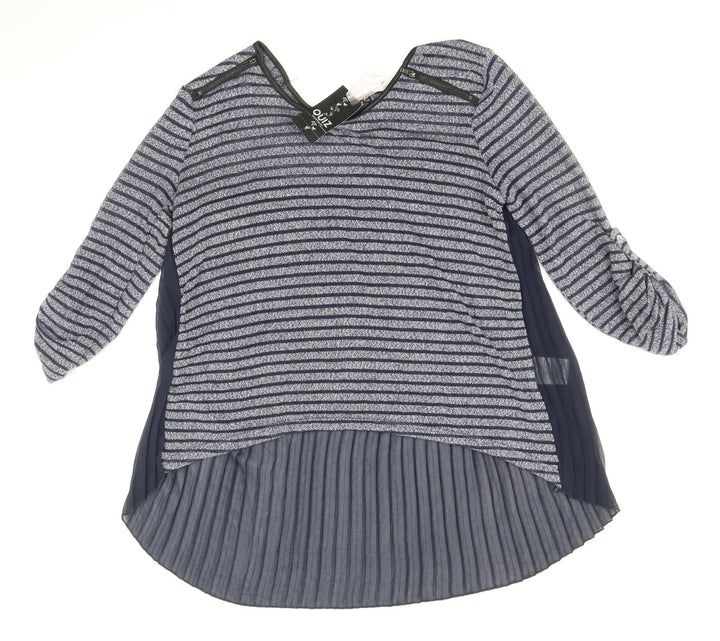 Quiz Womens Blue Striped Polyester Tunic Blouse Size 10 Scoop Neck - Chiffon Pleated Back