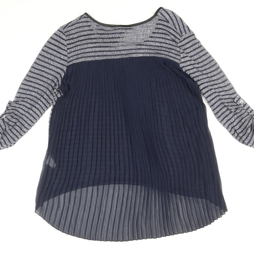 Quiz Womens Blue Striped Polyester Tunic Blouse Size 10 Scoop Neck - Chiffon Pleated Back