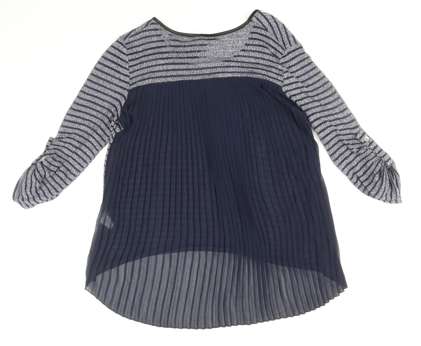 Quiz Womens Blue Striped Polyester Tunic Blouse Size 10 Scoop Neck - Chiffon Pleated Back