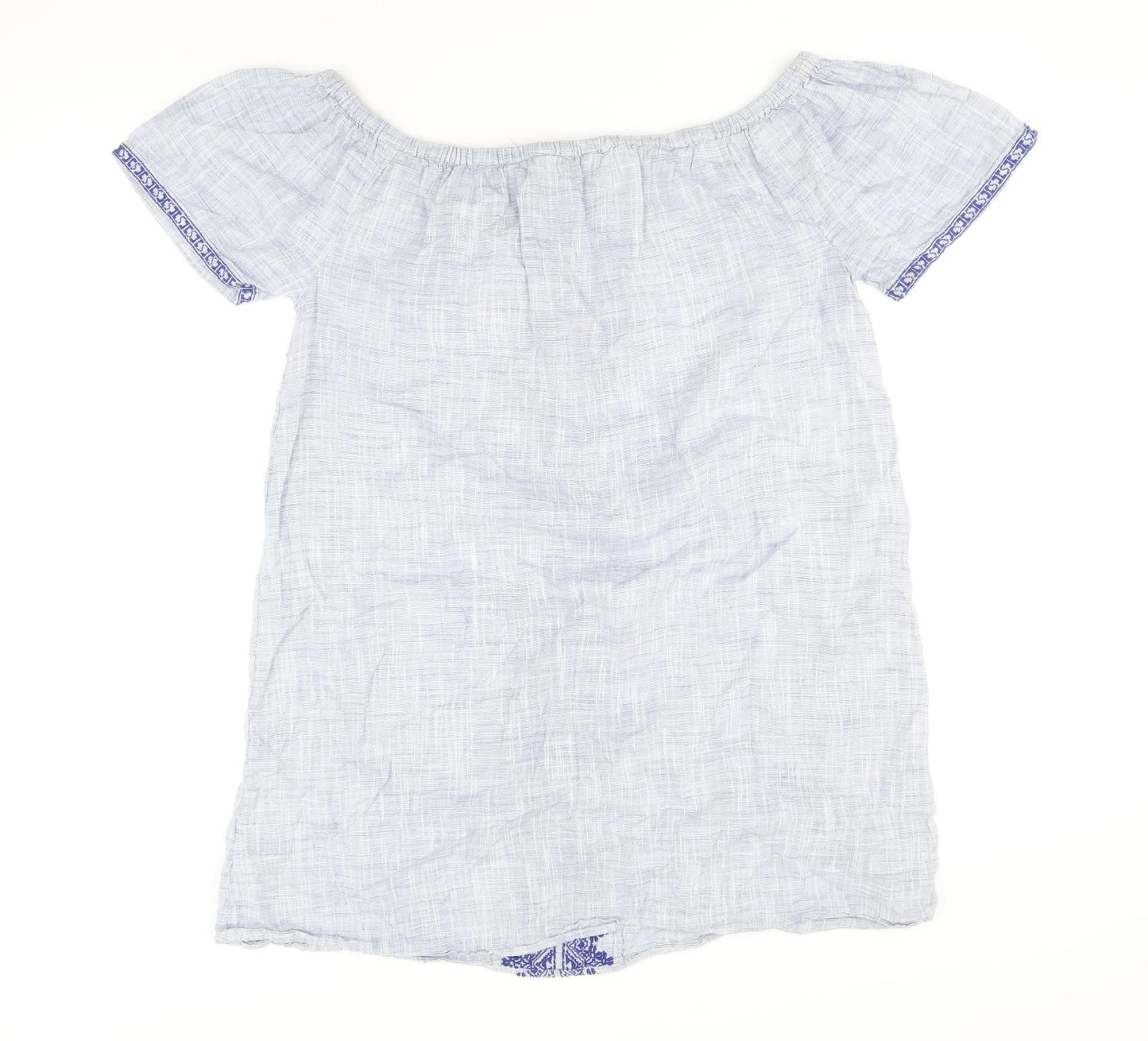 Miss Selfridge Womens Blue Geometric 100% Cotton Shift Size 12 Off the Shoulder Tie