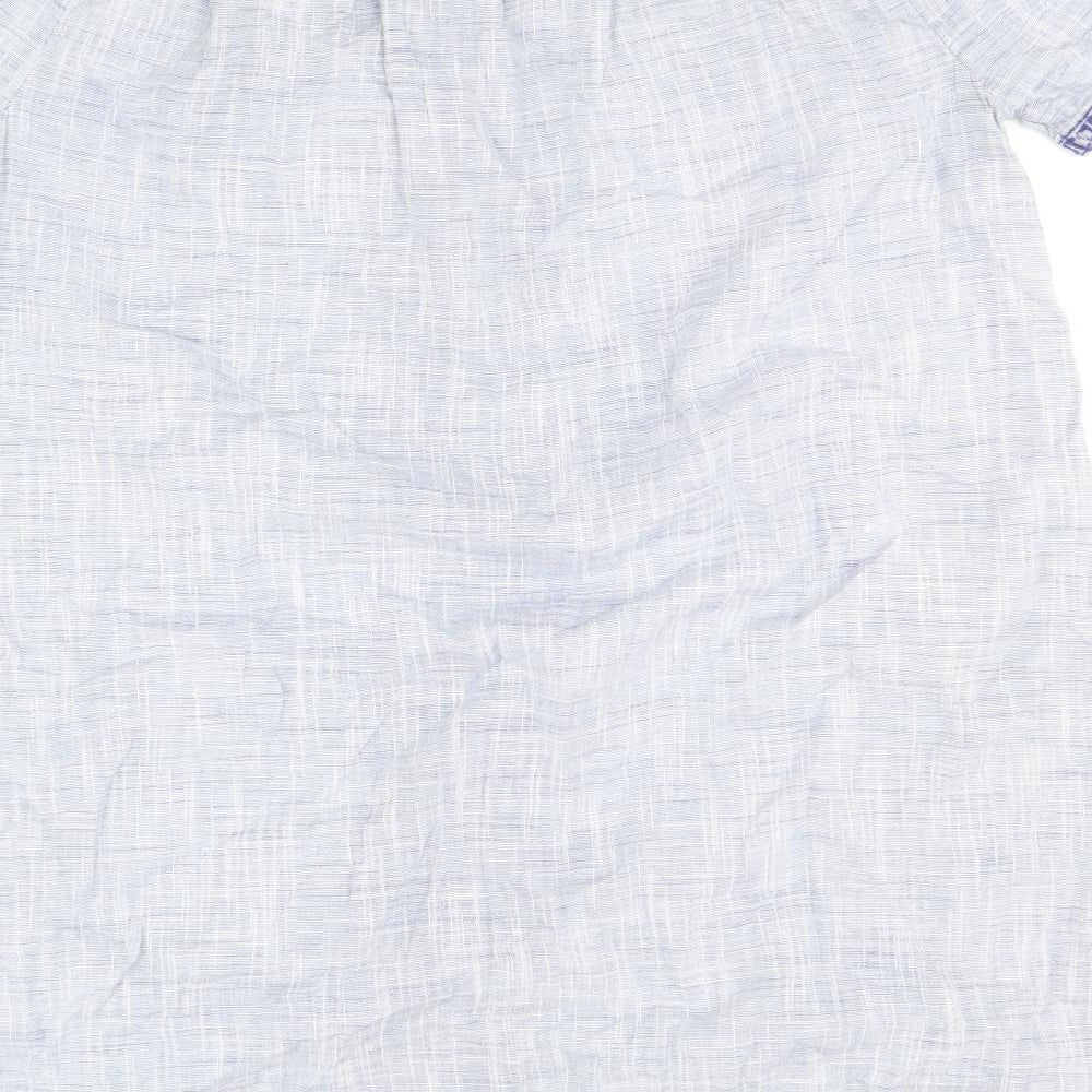 Miss Selfridge Womens Blue Geometric 100% Cotton Shift Size 12 Off the Shoulder Tie