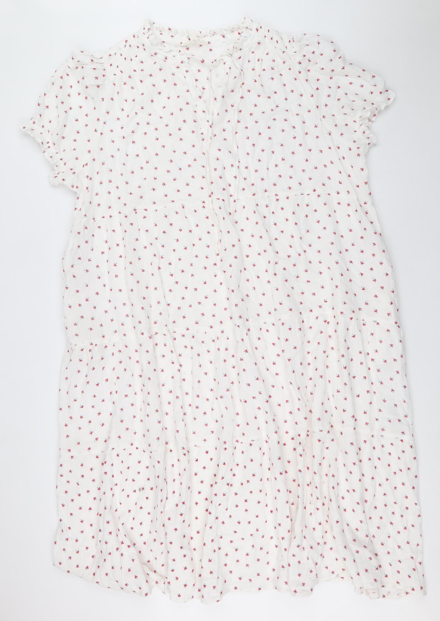Per Una Womens White Floral 100% Cotton A-Line Size 12 Round Neck Tie