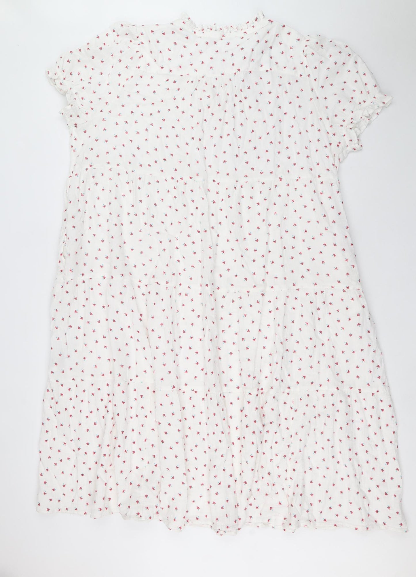 Per Una Womens White Floral 100% Cotton A-Line Size 12 Round Neck Tie