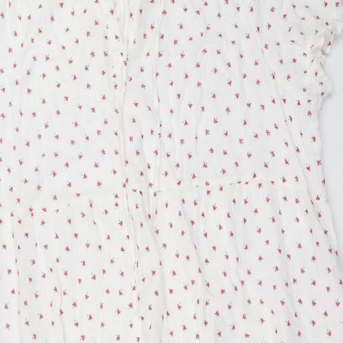 Per Una Womens White Floral 100% Cotton A-Line Size 12 Round Neck Tie
