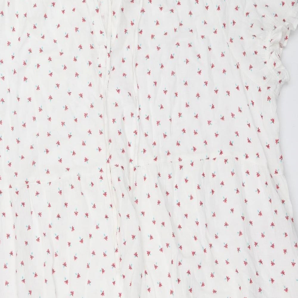 Per Una Womens White Floral 100% Cotton A-Line Size 12 Round Neck Tie