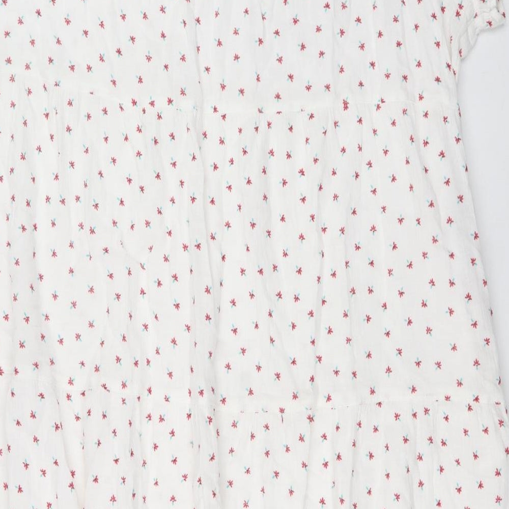 Per Una Womens White Floral 100% Cotton A-Line Size 12 Round Neck Tie