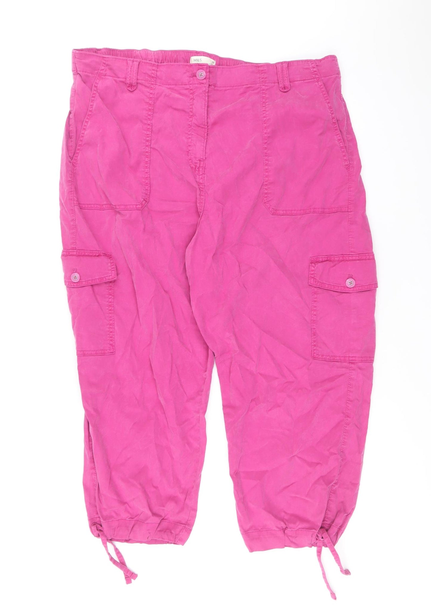 Marks and Spencer Womens Pink Lyocell Cargo Trousers Size 20 Regular Zip