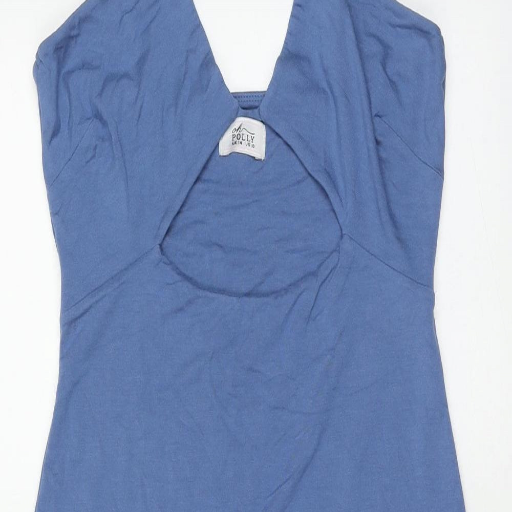 Oh Polly Womens Blue Modal Bodycon Size 14 Halter Pullover