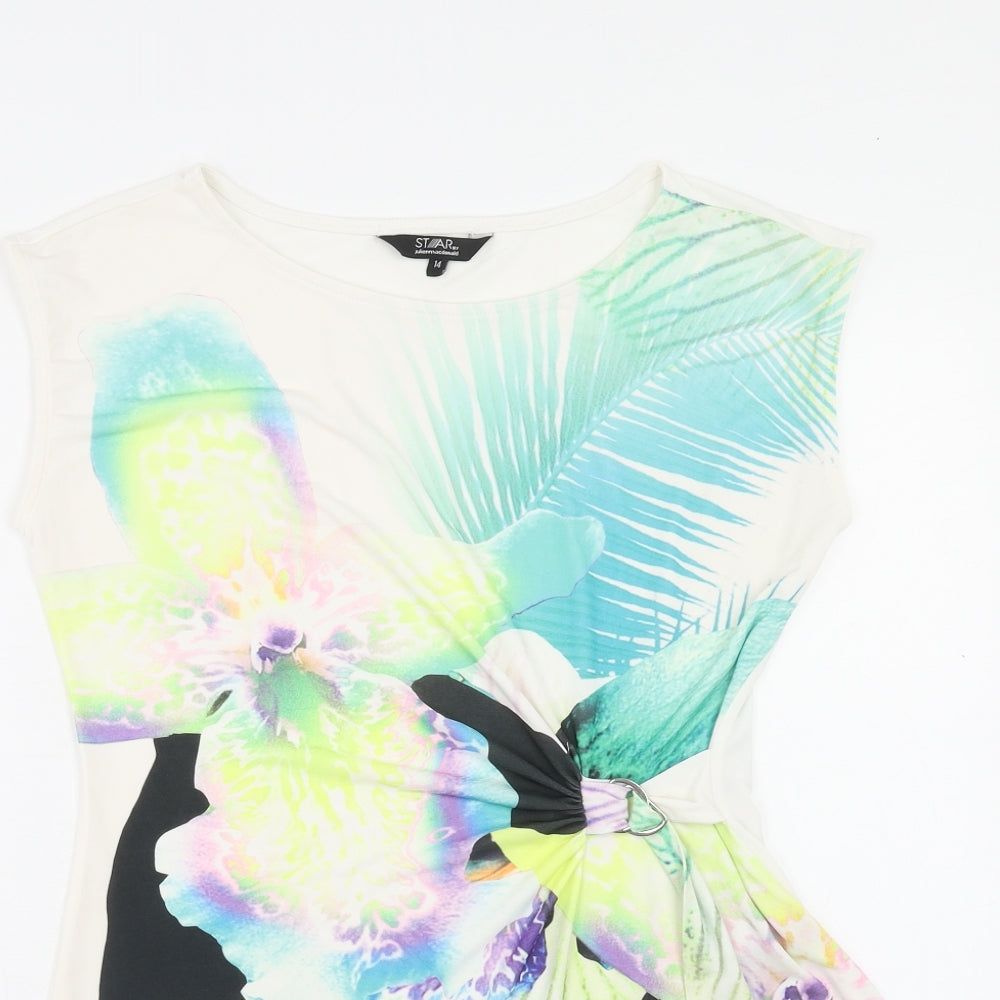 Debenhams Womens Multicoloured Floral Polyester Basic Blouse Size 14 Boat Neck - Asymmetric