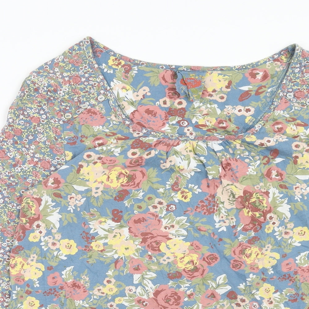 NEXT Womens Multicoloured Floral Cotton Basic Blouse Size 10 Scoop Neck