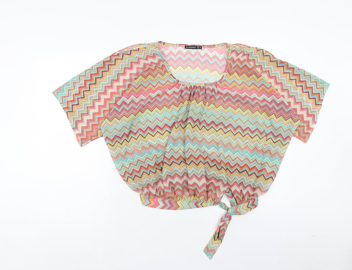 Atmosphere Womens Multicoloured Geometric Polyester Basic Blouse Size 8 Square Neck - Side Tie Detail