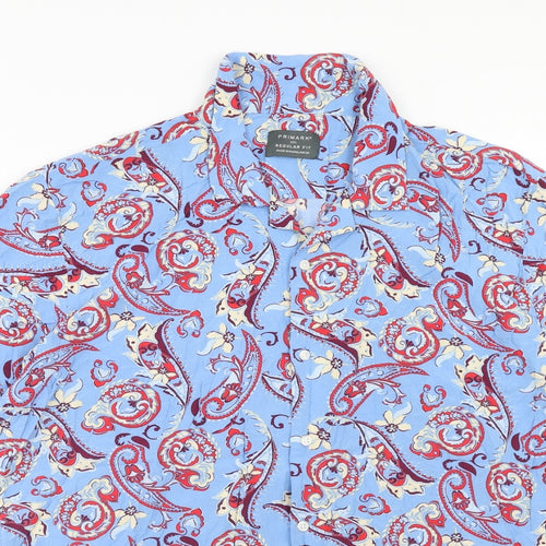 Primark Mens Blue Paisley Viscose Button-Up Size 2XL Collared
