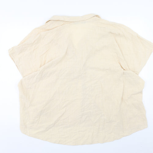 Zara Womens Beige Cotton Basic Blouse Size M Collared - Knot Front