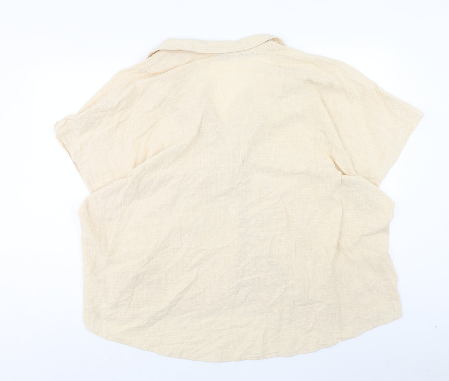 Zara Womens Beige Cotton Basic Blouse Size M Collared - Knot Front