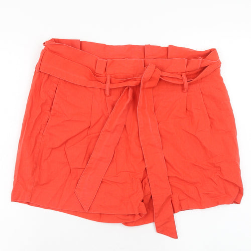 Preworn Womens Red Cotton Paperbag Shorts Size 34 in Regular Hook & Eye