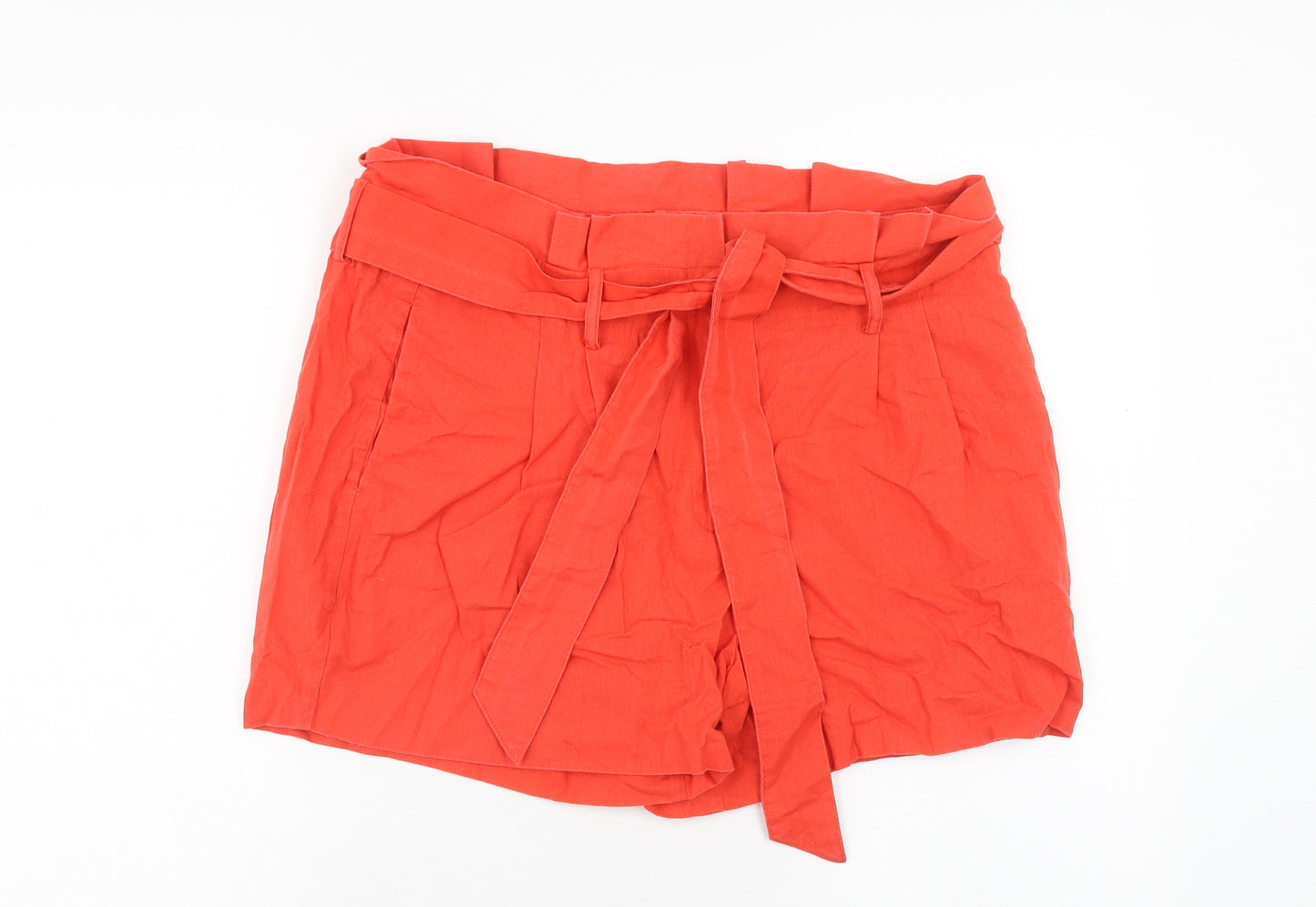 Preworn Womens Red Cotton Paperbag Shorts Size 34 in Regular Hook & Eye