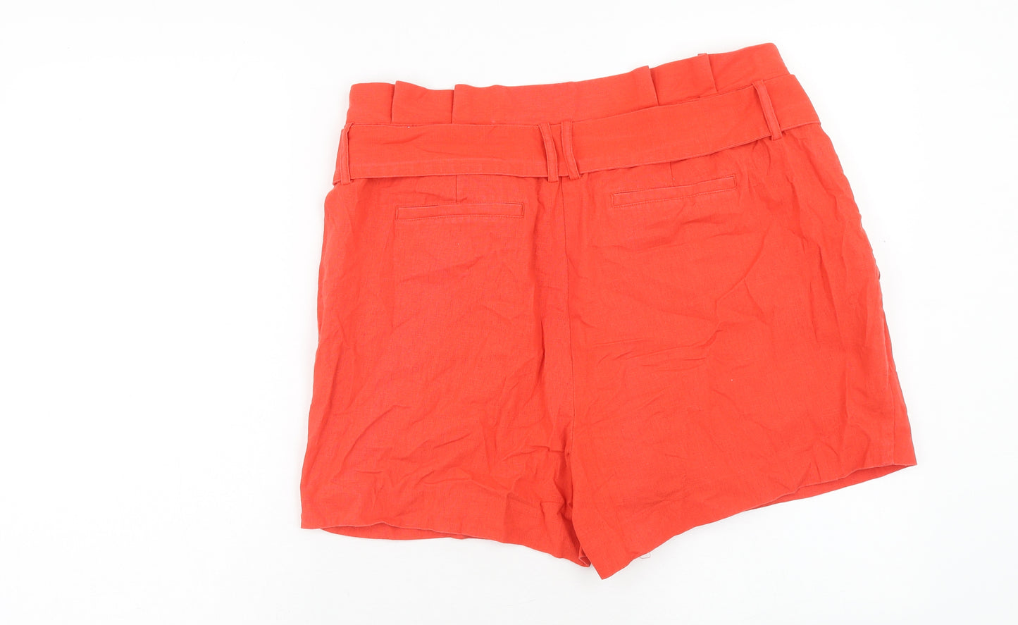 Preworn Womens Red Cotton Paperbag Shorts Size 34 in Regular Hook & Eye