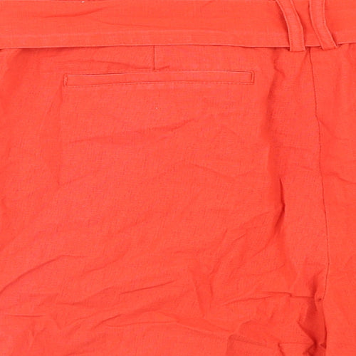 Preworn Womens Red Cotton Paperbag Shorts Size 34 in Regular Hook & Eye