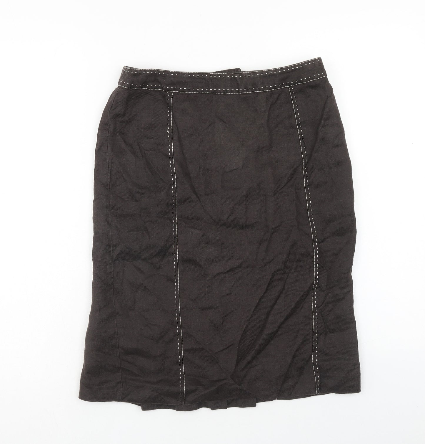 NEXT Womens Brown Ramie Straight & Pencil Skirt Size 8 Zip