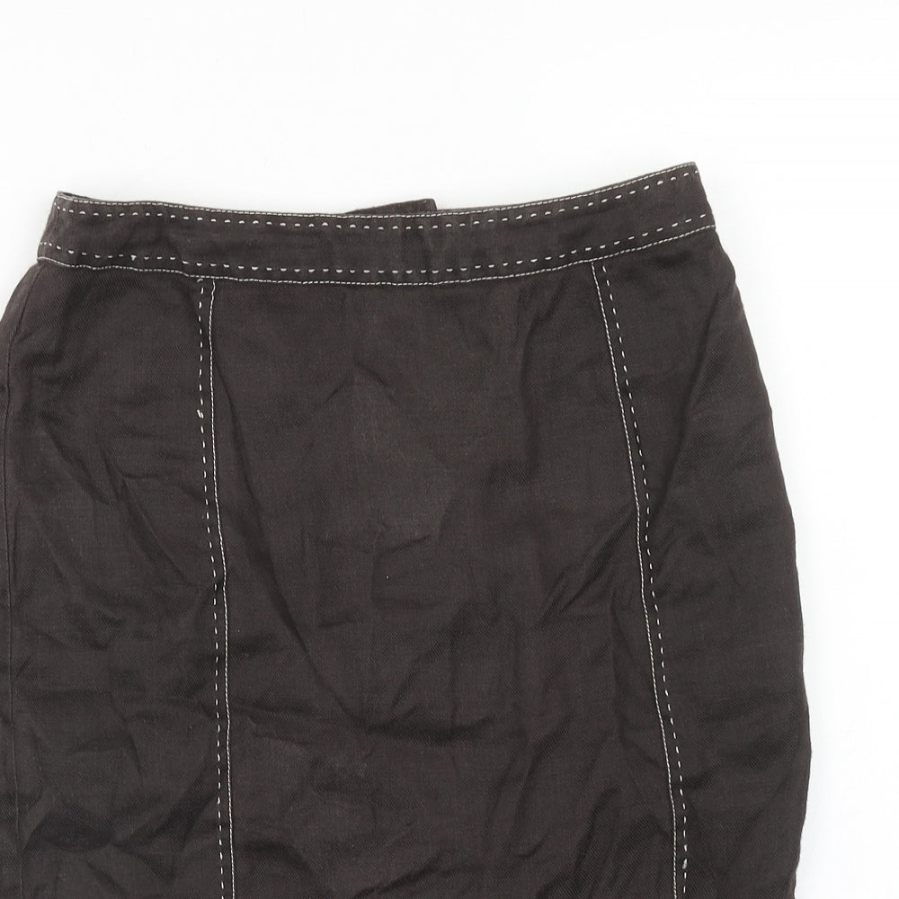 NEXT Womens Brown Ramie Straight & Pencil Skirt Size 8 Zip