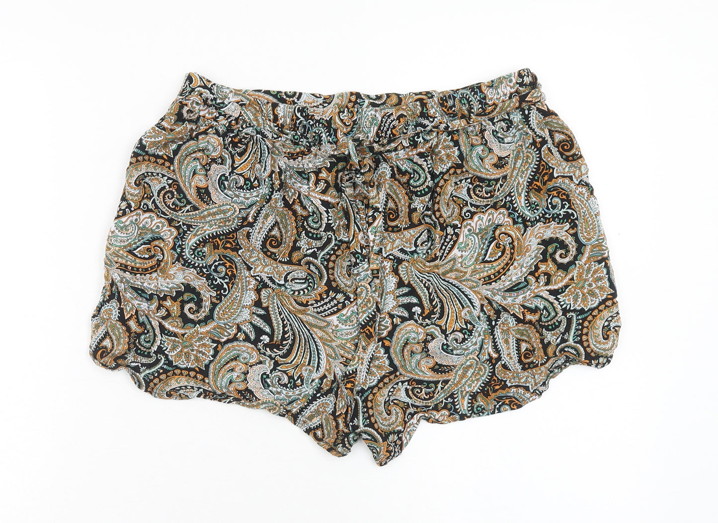 Primark Womens Multicoloured Geometric Viscose Basic Shorts Size 14 Regular Tie