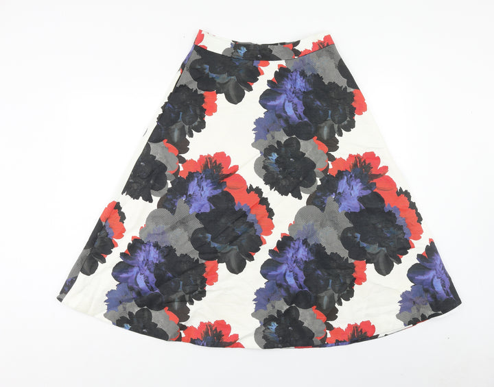 Warehouse Womens Multicoloured Floral Cotton Swing Skirt Size 10 Zip