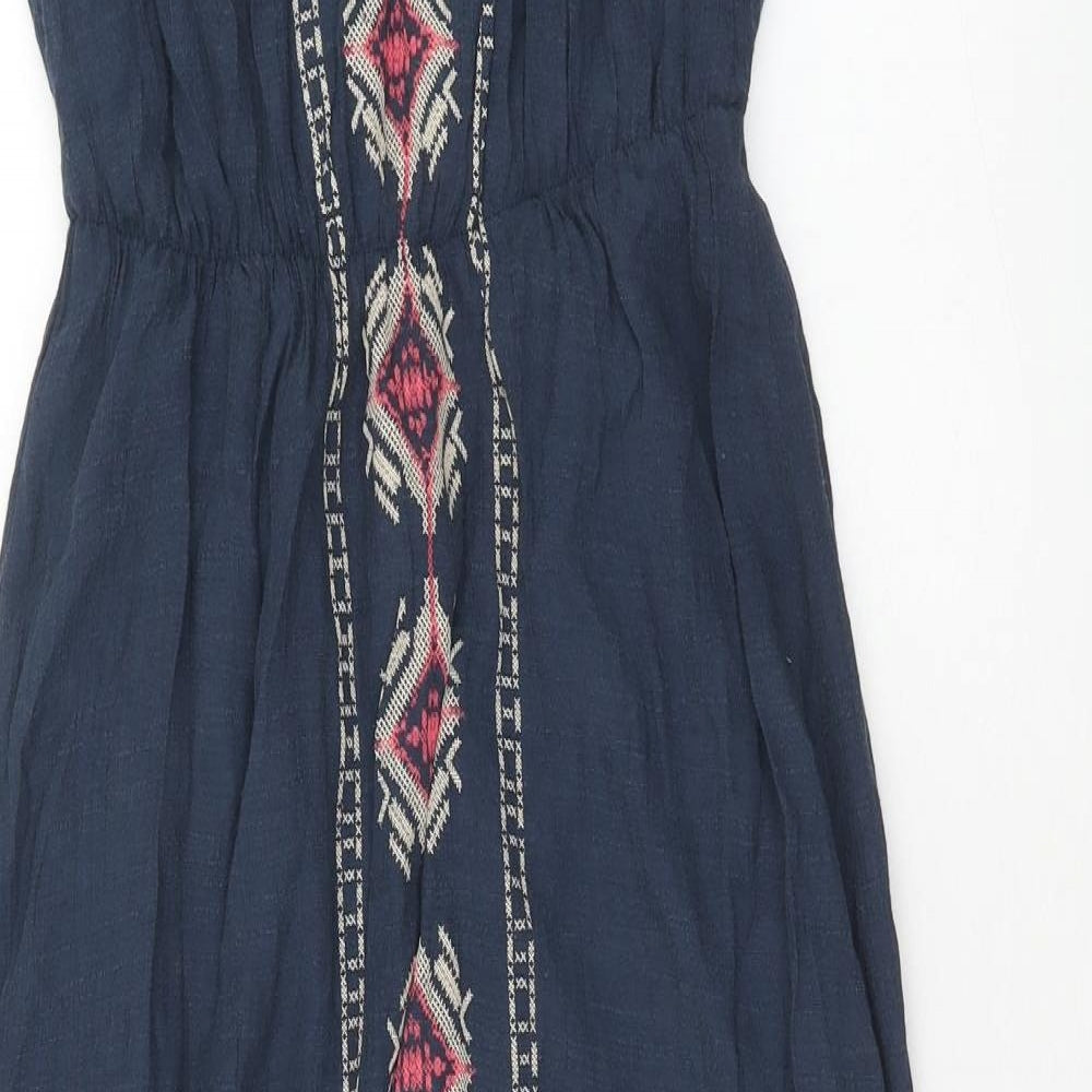 Trissi Womens Blue Geometric Viscose A-Line Size XS Off the Shoulder Pullover