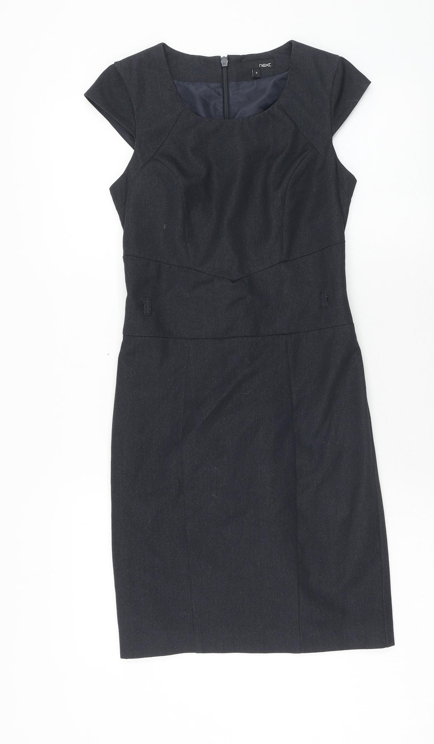 NEXT Womens Black Polyester Pencil Dress Size 6 Boat Neck Zip - Cap Sleeve