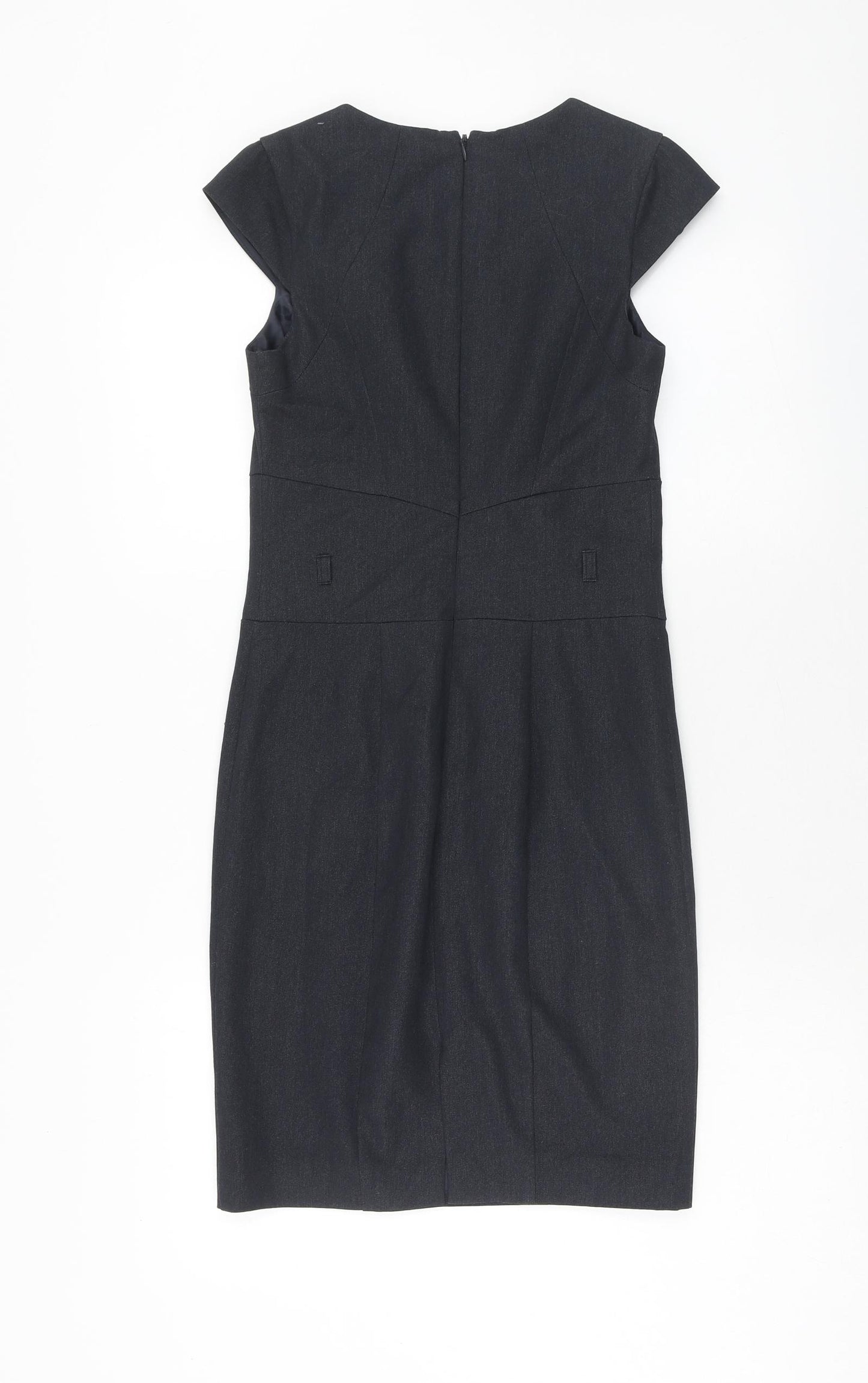 NEXT Womens Black Polyester Pencil Dress Size 6 Boat Neck Zip - Cap Sleeve