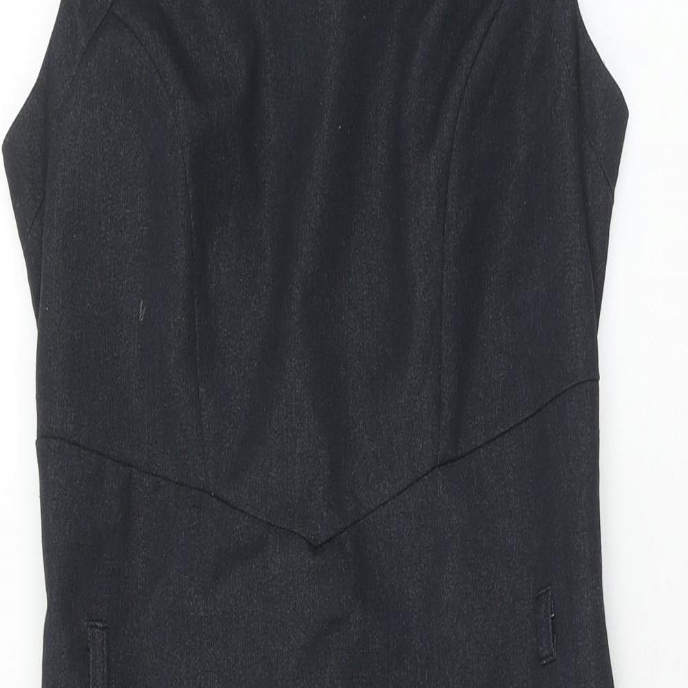 NEXT Womens Black Polyester Pencil Dress Size 6 Boat Neck Zip - Cap Sleeve