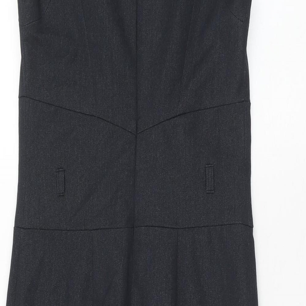 NEXT Womens Black Polyester Pencil Dress Size 6 Boat Neck Zip - Cap Sleeve