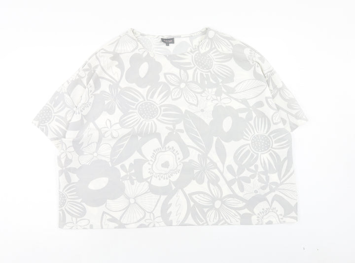 Phase Eight Womens Grey Floral Polyester Basic T-Shirt Size L Round Neck