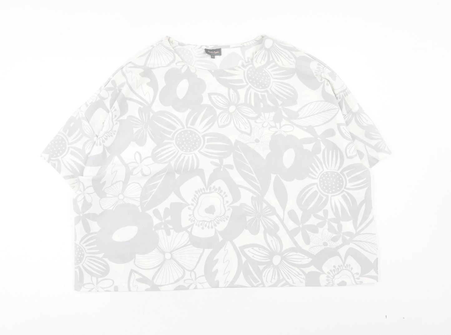 Phase Eight Womens Grey Floral Polyester Basic T-Shirt Size L Round Neck