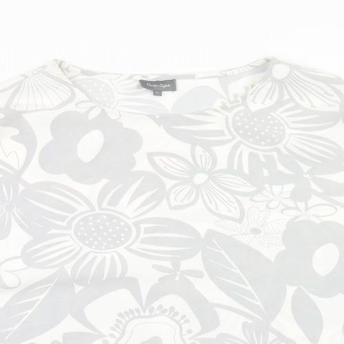 Phase Eight Womens Grey Floral Polyester Basic T-Shirt Size L Round Neck