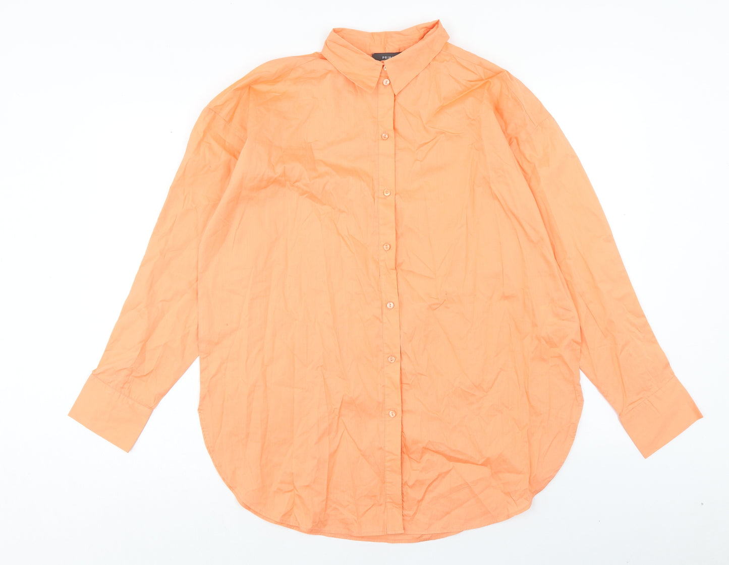 Primark Womens Orange Cotton Shirt Dress Size 6 Collared Button