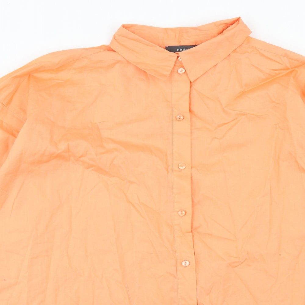 Primark Womens Orange Cotton Shirt Dress Size 6 Collared Button