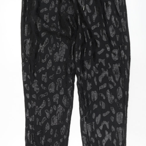 Zara Womens Black Animal Print Polyester Jogger Trousers Size S Regular Drawstring