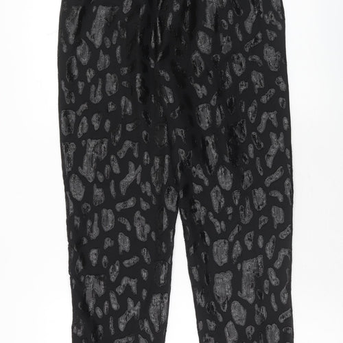 Zara Womens Black Animal Print Polyester Jogger Trousers Size S Regular Drawstring