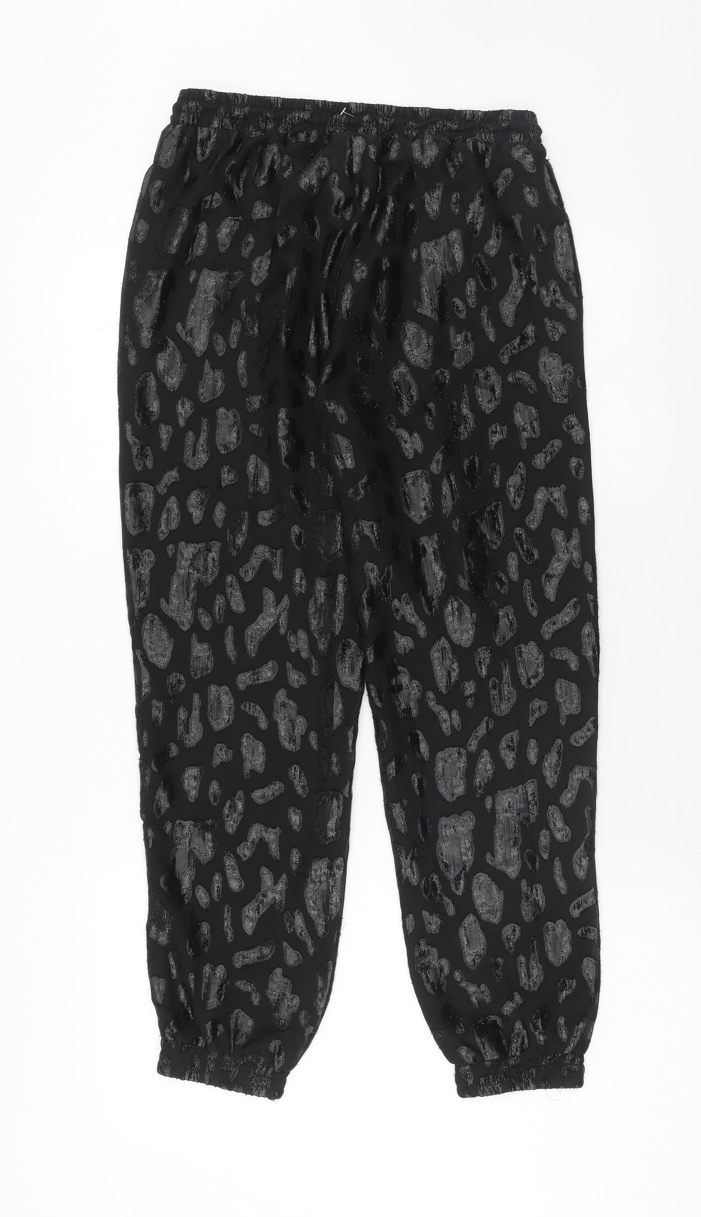 Zara Womens Black Animal Print Polyester Jogger Trousers Size S Regular Drawstring