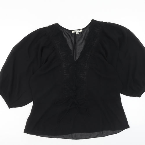 Daniel Rainn Womens Black Polyester Basic Blouse Size M V-Neck