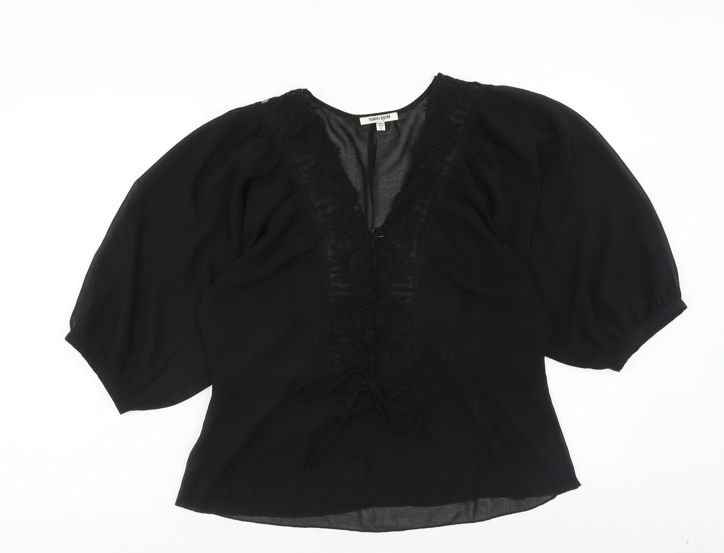 Daniel Rainn Womens Black Polyester Basic Blouse Size M V-Neck