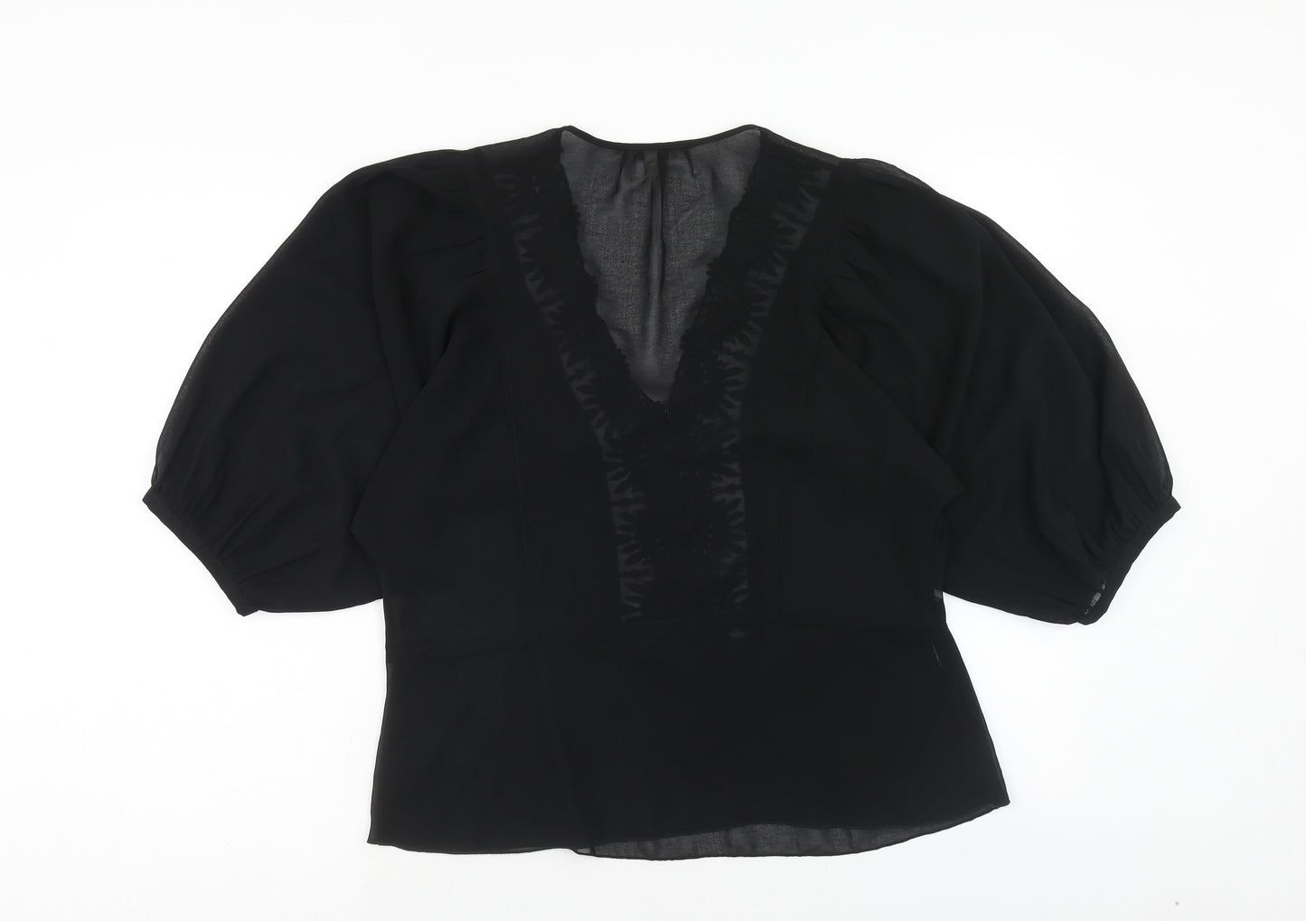 Daniel Rainn Womens Black Polyester Basic Blouse Size M V-Neck