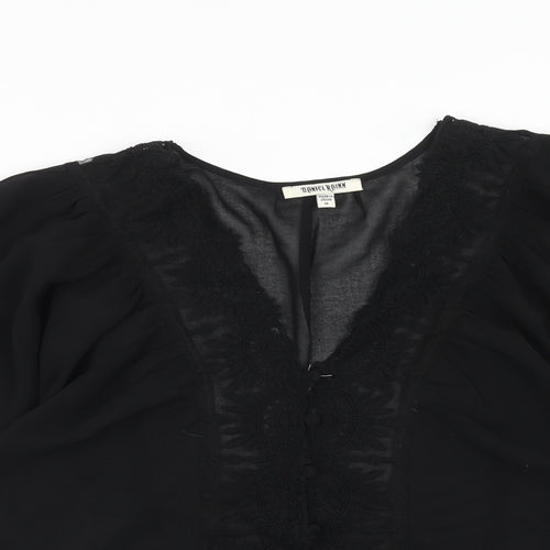 Daniel Rainn Womens Black Polyester Basic Blouse Size M V-Neck
