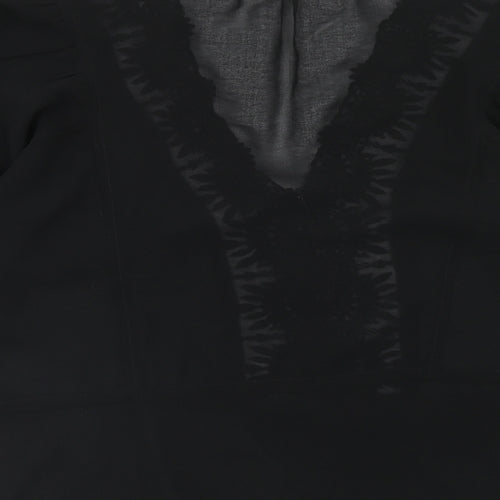 Daniel Rainn Womens Black Polyester Basic Blouse Size M V-Neck