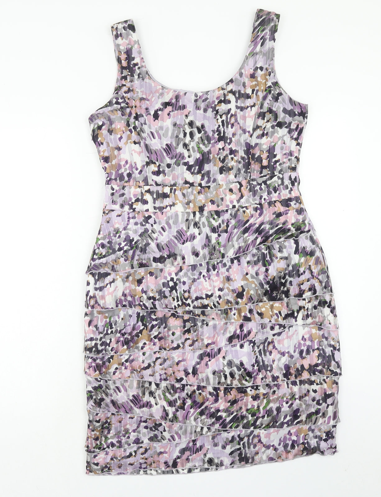minuet Womens Purple Geometric Polyester A-Line Size 14 Round Neck Zip