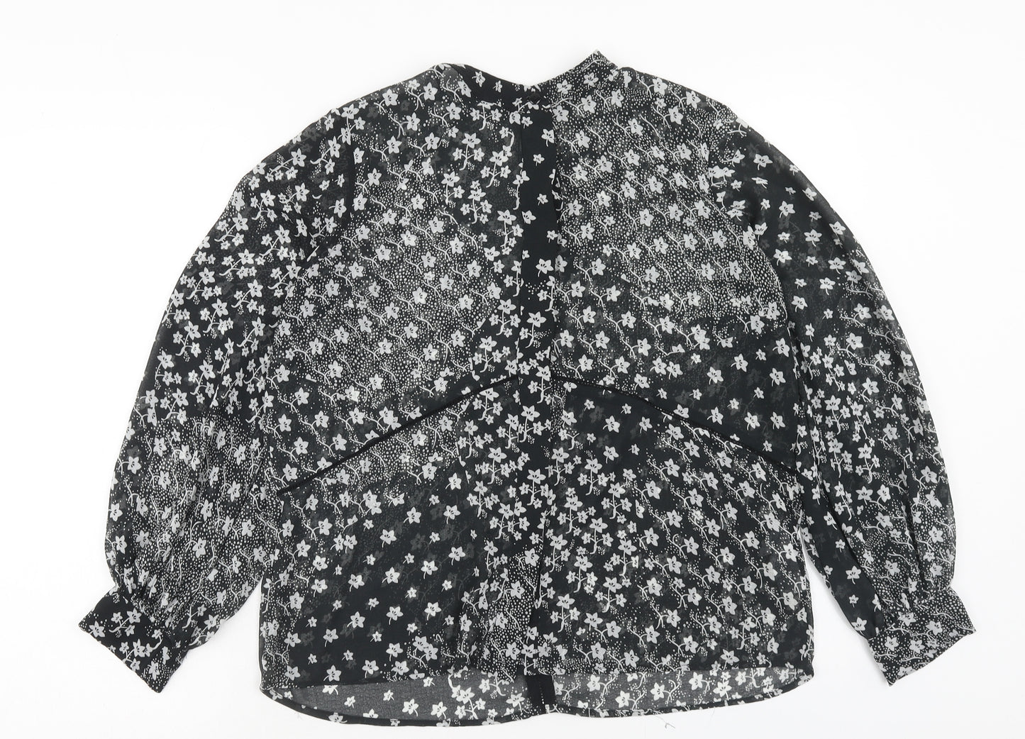 NEXT Womens Black Floral Polyester Basic Blouse Size 14 Round Neck