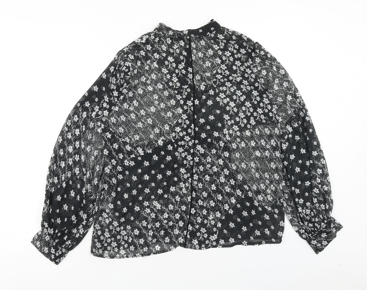 NEXT Womens Black Floral Polyester Basic Blouse Size 14 Round Neck