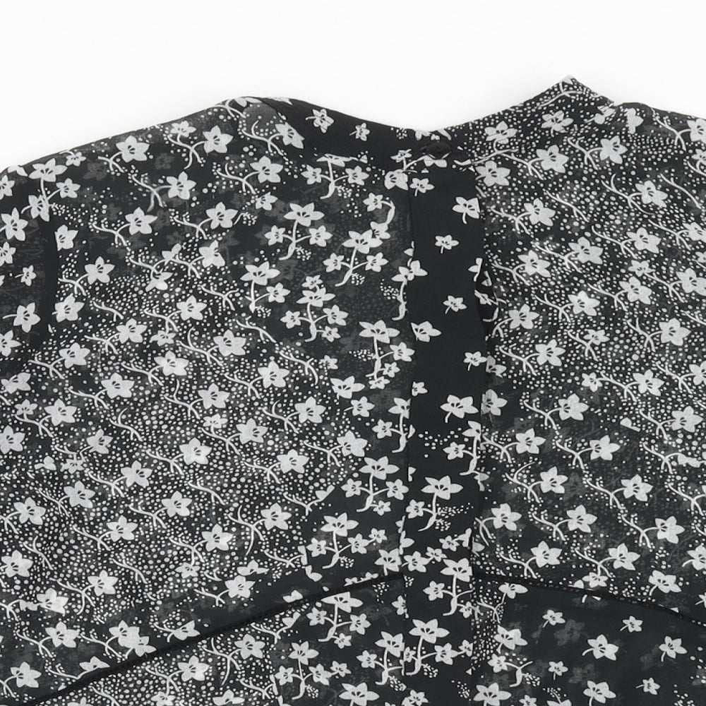NEXT Womens Black Floral Polyester Basic Blouse Size 14 Round Neck