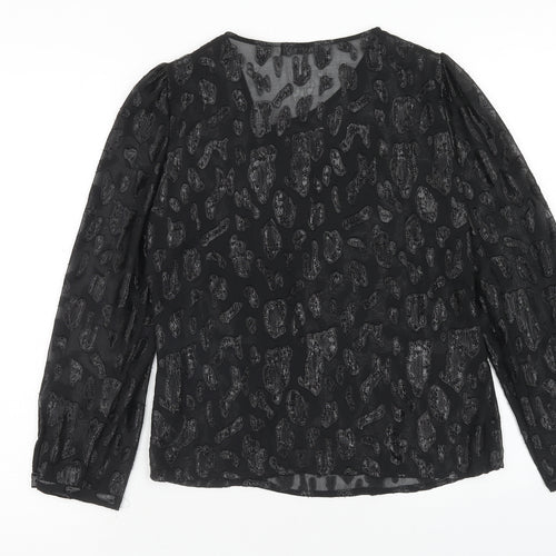 Zara Womens Black Animal Print Polyester Basic T-Shirt Size XS Round Neck - Leopard Print